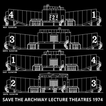 SAVE THE ARCH WAY LECTURE THEATRES 1974  - Black Tea Towel Design